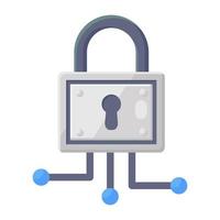 Flat icon of lock with nodes, digital lock icon vector