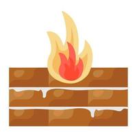 Bricks with flame showcasing firewall icon vector