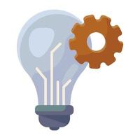 Flat design of cog wheel inside light bulb, idea generation icon vector