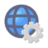 Globe with gear, internet setting icon vector