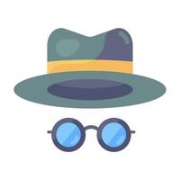Flat vector design of spy icon, hat with glasses
