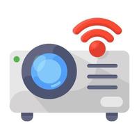 Electronic projector with signals, concept of smart projector icon vector