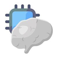 A processor chip brain, concept of artificial intelligence flat vector