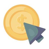 Arrow touch on dollar currency symbolising cost per click concept vector