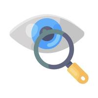 Eye under magnifying glass, inspection analysis icon vector