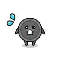 barbell plate mascot character with afraid gesture vector