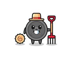 Mascot character of barbell plate as a farmer vector