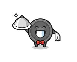 Character mascot of barbell plate as a waiters vector