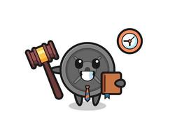 Mascot cartoon of barbell plate as a judge vector