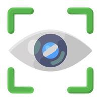 Eye under magnifying glass, inspection analysis icon vector