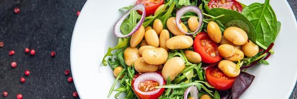 salad white bean tomato, leaves mix lettuce fresh healthy meal photo