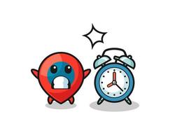 Cartoon Illustration of location symbol is surprised with a giant alarm clock vector