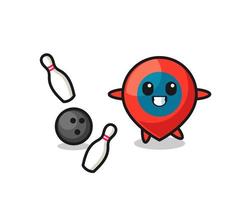 Character cartoon of location symbol is playing bowling vector