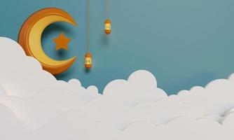 Moon star clouds and lantern illustration background 3D Render photo