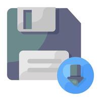 Flat icon of floppy download, editable vector