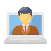 Person inside laptop, flat design of online businessman icon vector