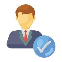 Male person with tick mark denoting selected candidate concept icon vector