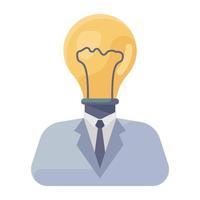 Businessman having light bulb on head showcasing creative man icon vector