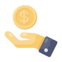 Hand holding dollar, capital in form of money flat icon vector