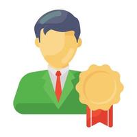 Man with badge, employee award icon vector