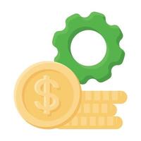 Dollar coins with cogwheel, cash management icon vector