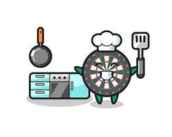 dart board character illustration as a chef is cooking vector