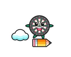 dart board mascot illustration riding on a giant pencil vector