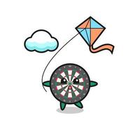 dart board mascot illustration is playing kite vector