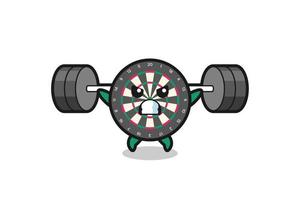 dart board mascot cartoon with a barbell vector