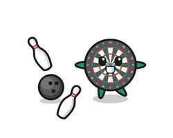 Character cartoon of dart board is playing bowling vector