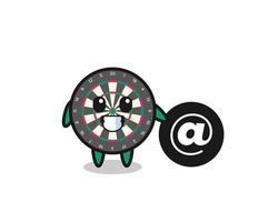 Cartoon Illustration of dart board standing beside the At symbol vector