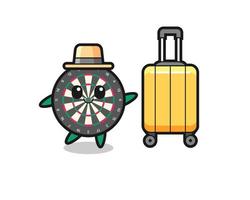 ilustración de dibujos animados de tablero de dardos con equipaje de vacaciones vector
