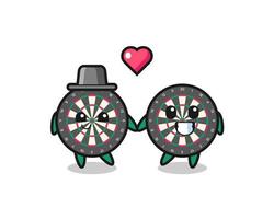 dart board cartoon character couple with fall in love gesture vector