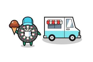 caricatura de mascota de tablero de dardos con camión de helados vector