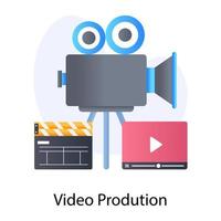 Video production icon in flat conceptual style, filmmaking equipment vector