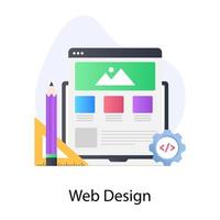 Gear on web layout, flat conceptual icon of web design vector