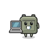 ilustración de mascota de mochila escolar con una computadora portátil vector