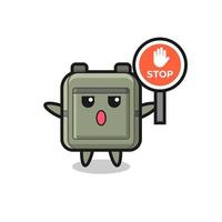 school bag character illustration holding a stop sign vector