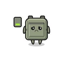 personaje de la mascota de la bolsa de la escuela haciendo un gesto cansado vector