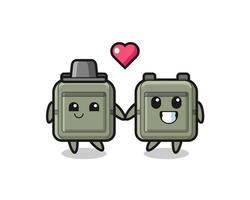 school bag cartoon character couple with fall in love gesture vector