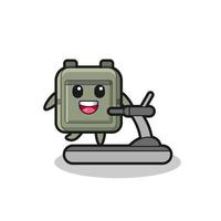 school bag cartoon character walking on the treadmill vector