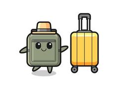 school bag cartoon illustration with luggage on vacation vector