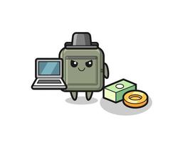 Mascot Illustration of school bag as a hacker vector