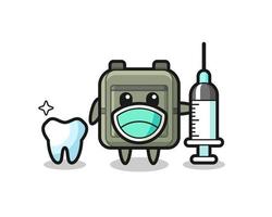 personaje mascota de la mochila escolar como dentista vector