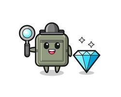 ilustración del personaje de la mochila escolar con un diamante vector