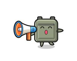 school bag character illustration holding a megaphone vector