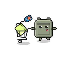 school bag illustration cartoon with a shopping cart vector