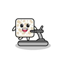 tempeh cartoon character walking on the treadmill vector