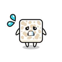 tempeh mascot character with afraid gesture vector