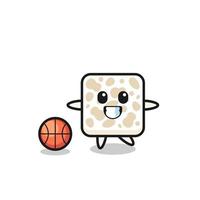 Illustration of tempeh cartoon is playing basketball vector